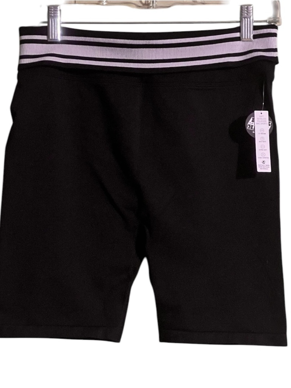 PINK Victoria’s Secret Flip It Bike Shorts L Black Foldover Stripe Waistband